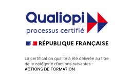 Logo Qualiopi avec mention sur fond bland